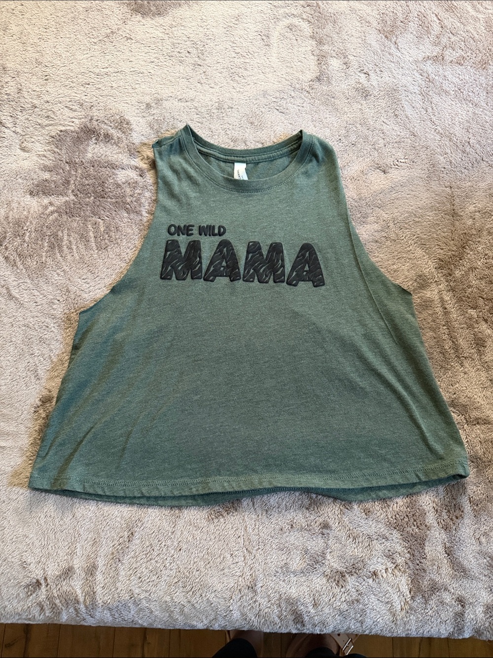 Bella Canvas Green Crop Tank Top with "One Wild MAMA" Graphic